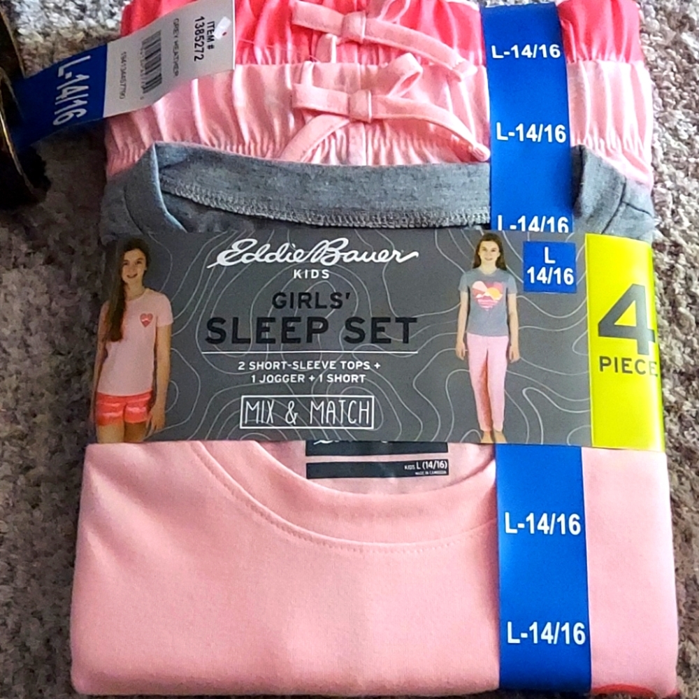 NWT Eddie Bauer Kids Girls' Pink and Gray Sleep Set